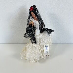 Vintage Spanish Marin Chiclana Doll Flamenco Dancer White Black Dress 7"